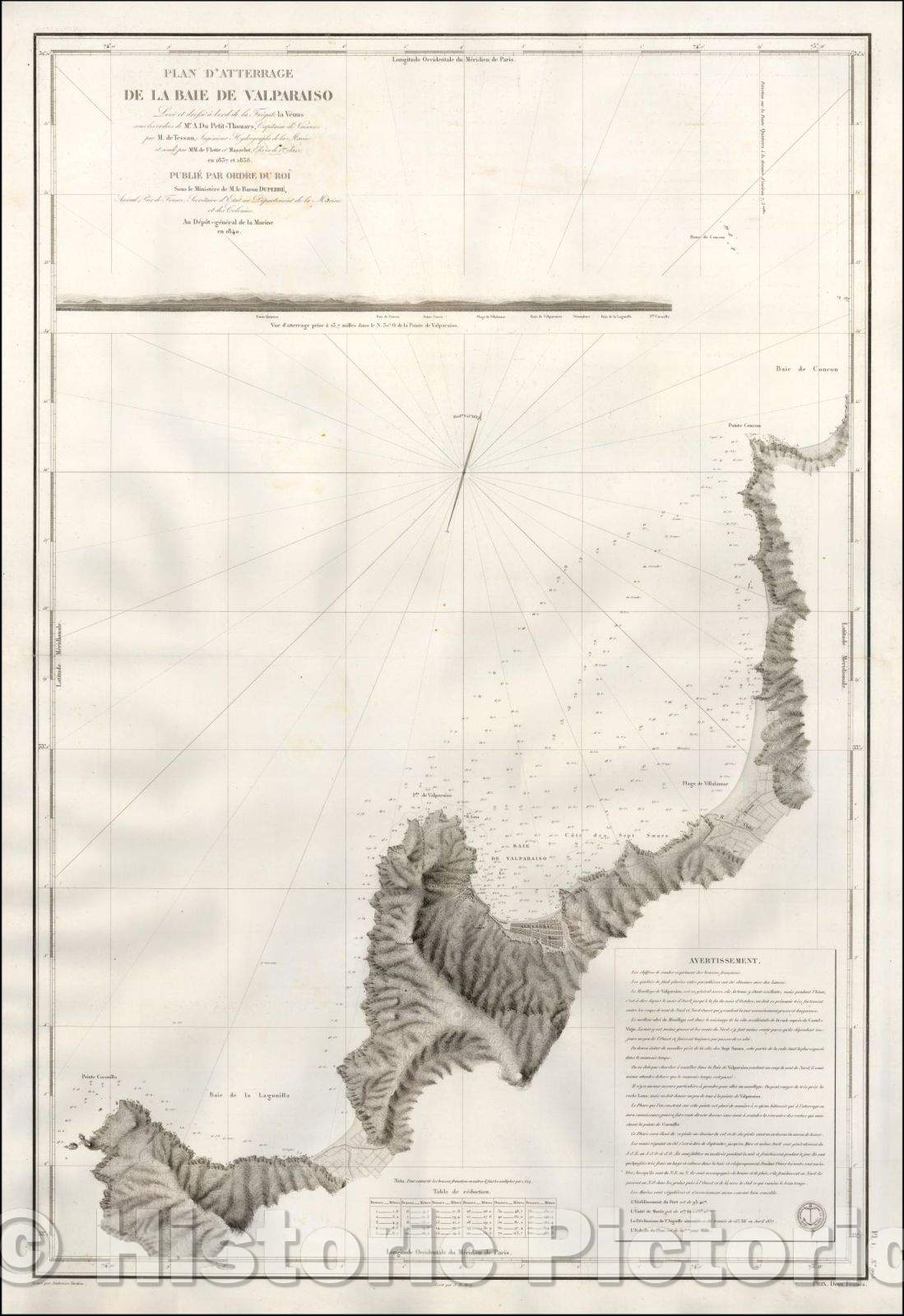 Historic Map - Plan D'Atterrage de la Baie de Valparaiso Leve et dresse a bord de la Fregate la Venus, 1840, Abel Aubert Du Petit-Thouars v1