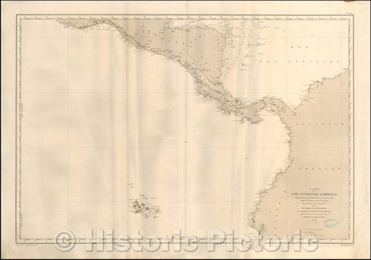 Historic Map - [Galapagos] Carte de la Cote Occidentale D'Amerique Comprise :: Revolutionary War period of the Southeastern United States, from Le Boucher's, 1864 - Vintage Wall Art