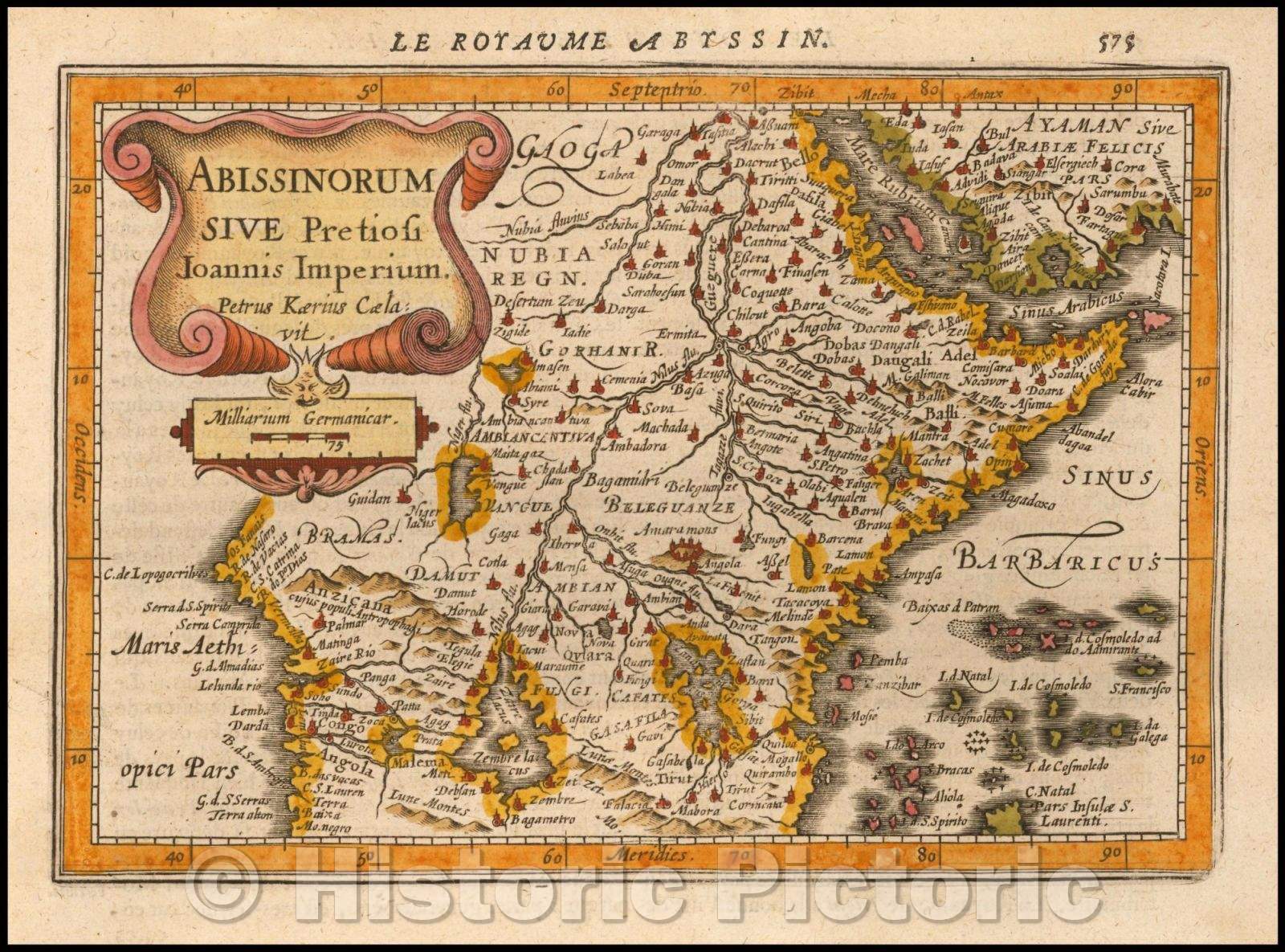 Historic Map - Abissinorum Sive Pretiosi Ioannis Imperium Petrus Kaeirus Cela:vit./A precious abissinorum John Peter Kaeirus Col government, either, 1610 - Vintage Wall Art