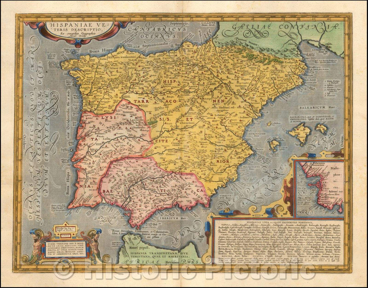 Historic Map - Hispaniae Veteris Descriptio, 1595, Abraham Ortelius - Vintage Wall Art