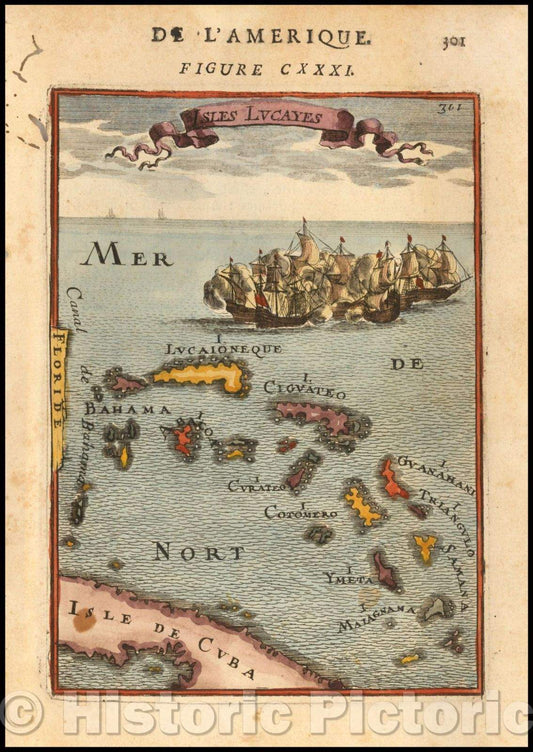 Historic Map - Isles Lucayes, 1683, Alain Manesson Mallet - Vintage Wall Art
