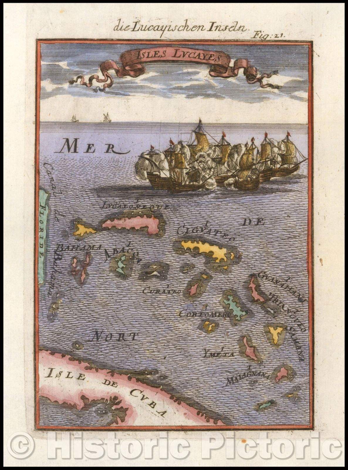 Historic Map - Isles Lucayes, 1686, Alain Manesson Mallet - Vintage Wall Art