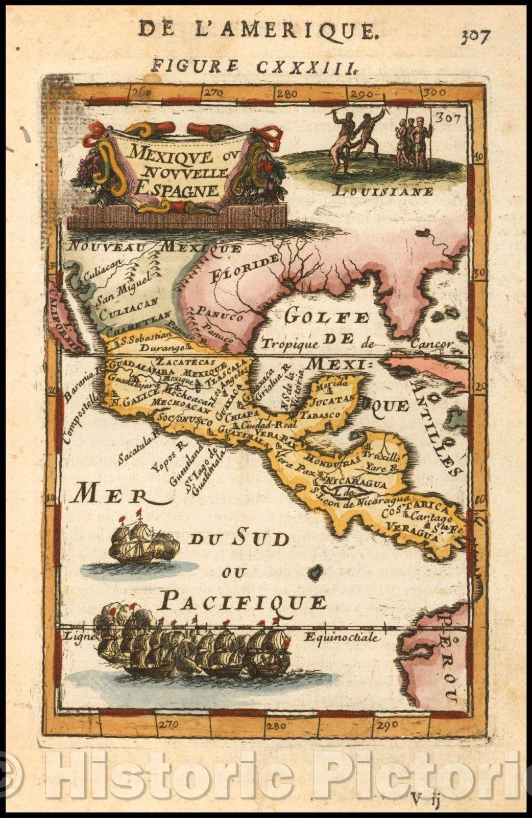 Historic Map - Mexique ou Nouvelle Espagne/Mexico or New Spain, 1686, Alain Manesson Mallet - Vintage Wall Art
