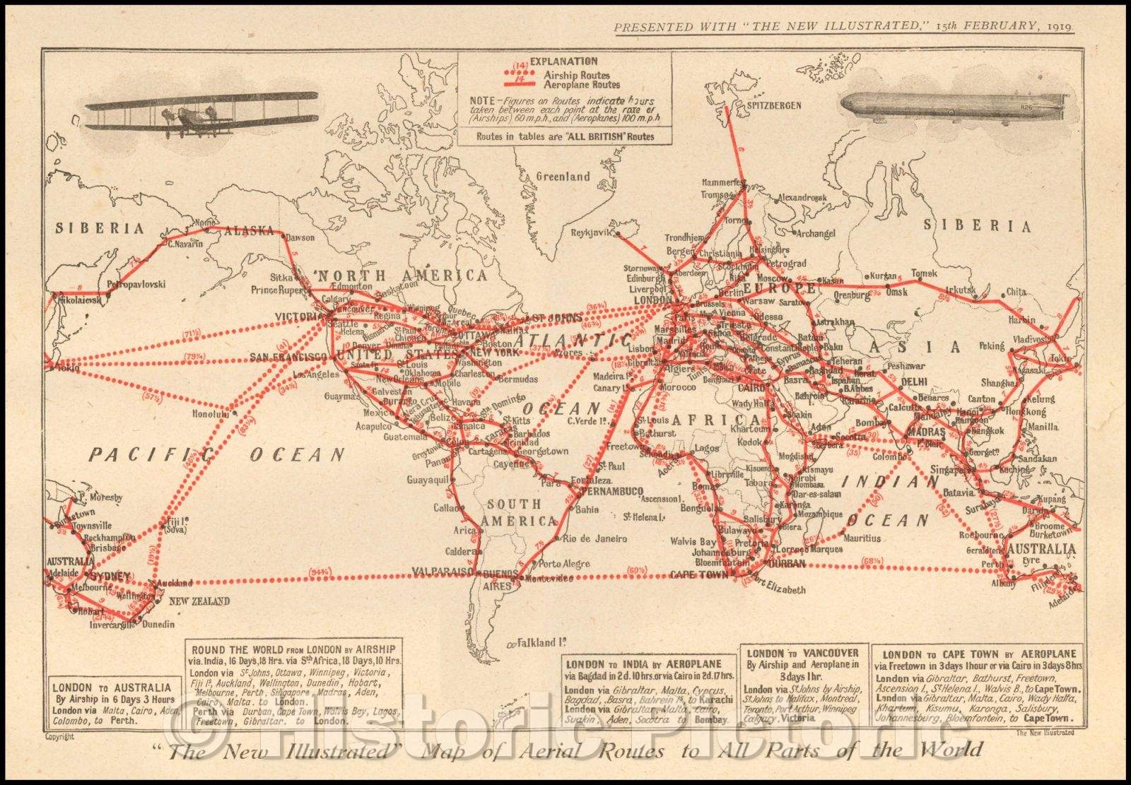 Historic Map - The New Illustrated Map of Aerial Routes to All Parts of the World, 1919, The New Illustrated Magazine v2