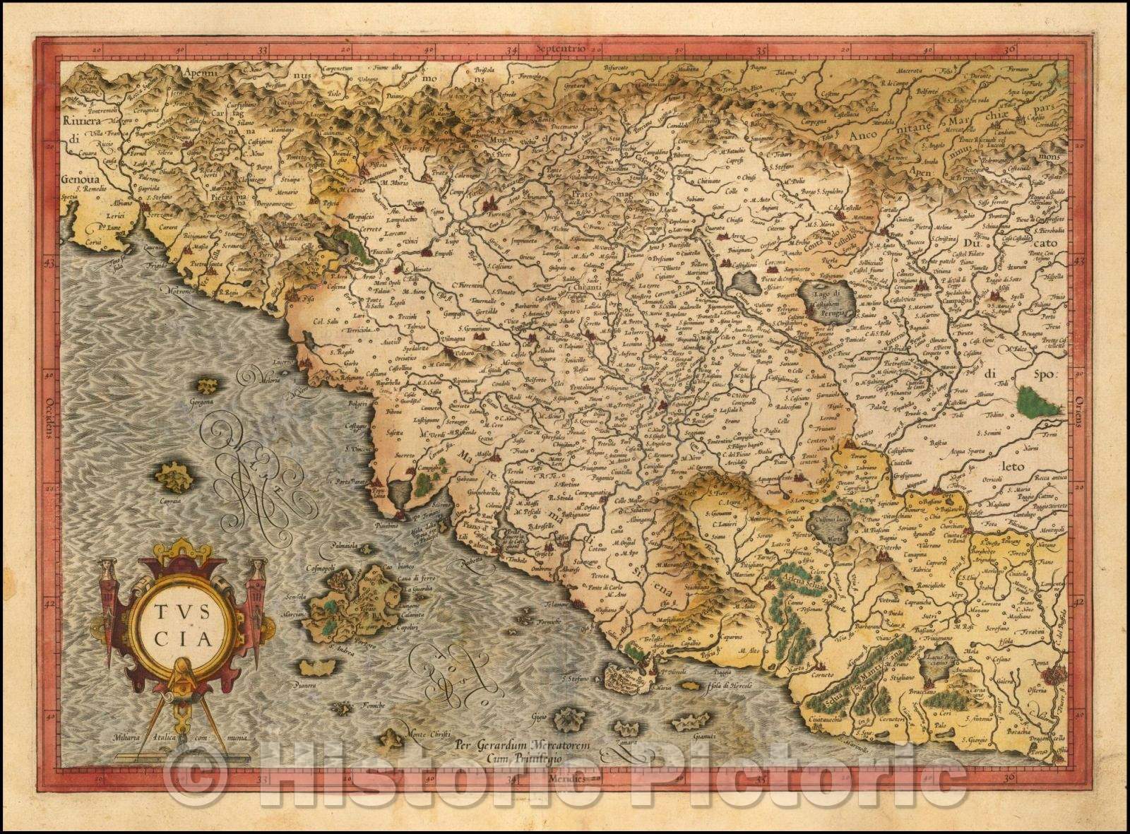 Historic Map - Tuscia Tuscany, 1619, Gerard Mercator - Vintage Wall Art