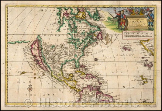 Historic Map - T Noorder Deel Van Amerika Door C. Kolumbus in zyn Eerste Togt Ontdekt en dessefs Kusten en Voor-Eylanden Een en andermaal, 1707 v2
