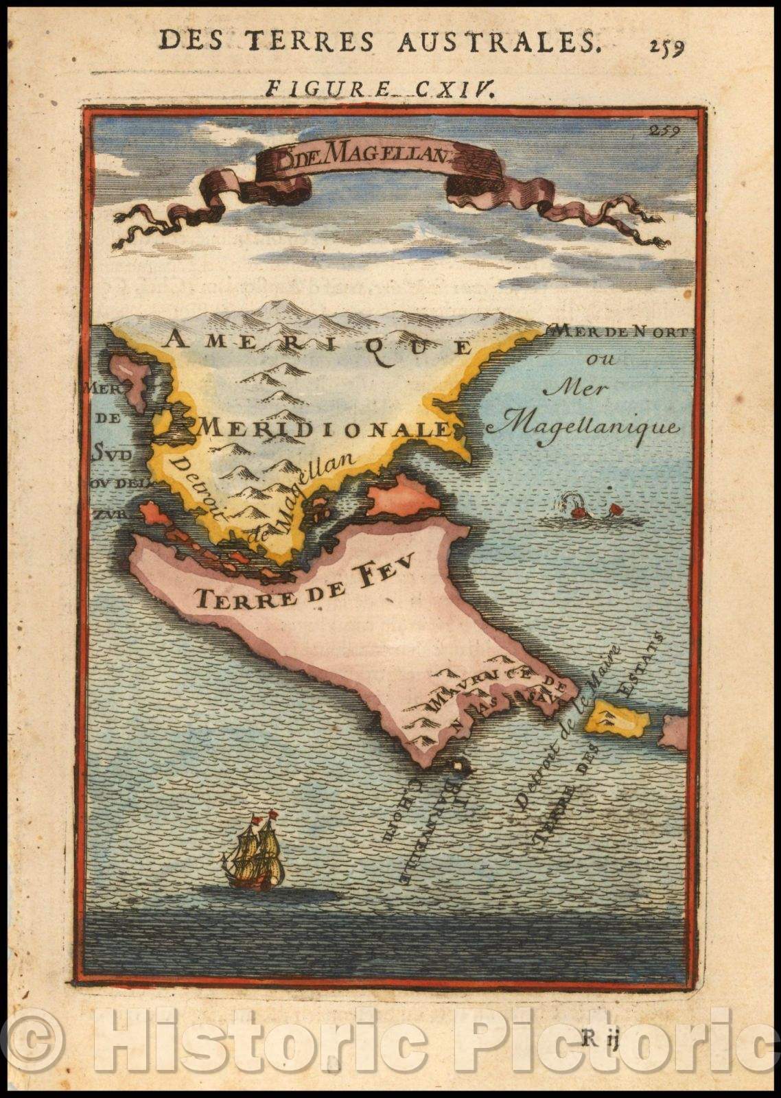 Historic Map - Dt. De Magellan/Map of the Region around the Straits of Magellan, 1686, Alain Manesson Mallet - Vintage Wall Art