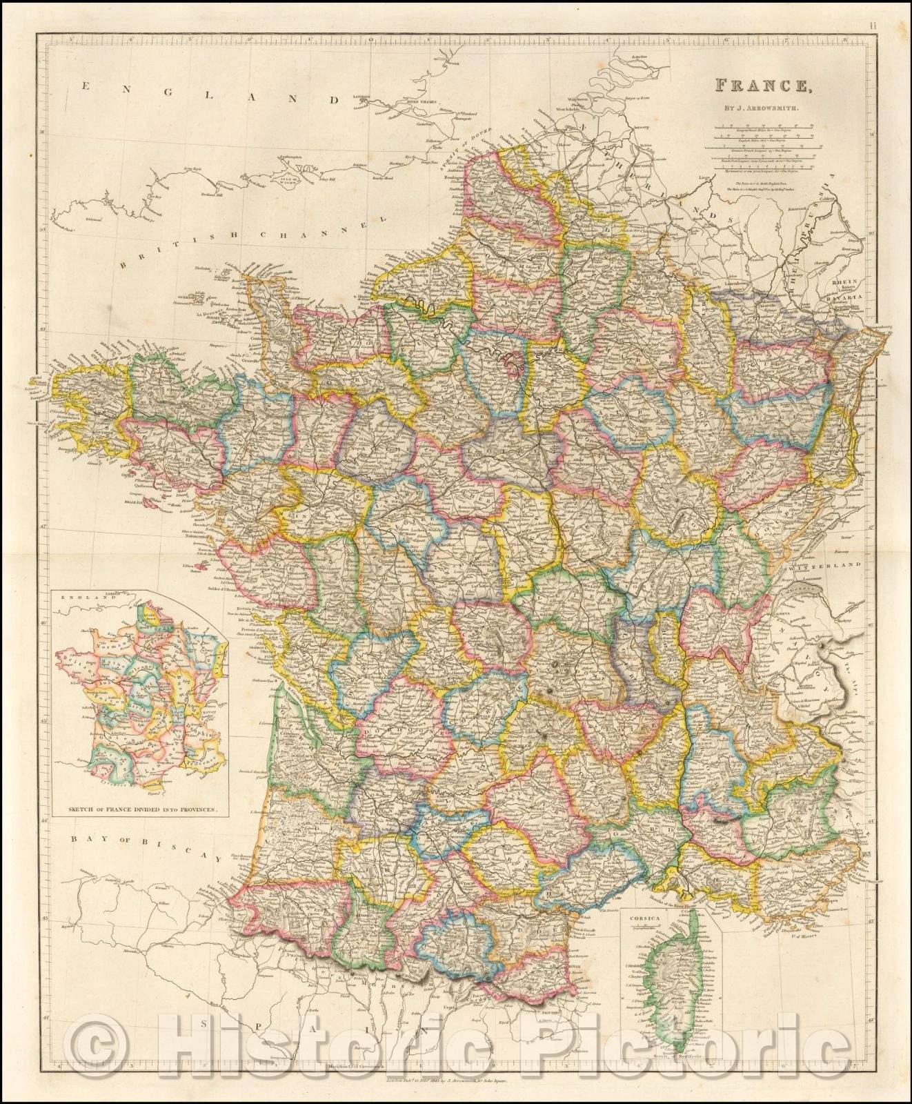 Historic Map - France, 1842, John Arrowsmith - Vintage Wall Art