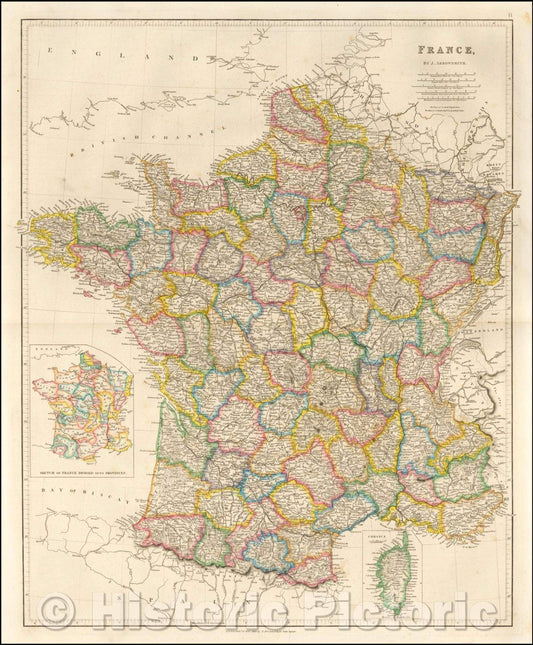 Historic Map - France, 1842, John Arrowsmith - Vintage Wall Art