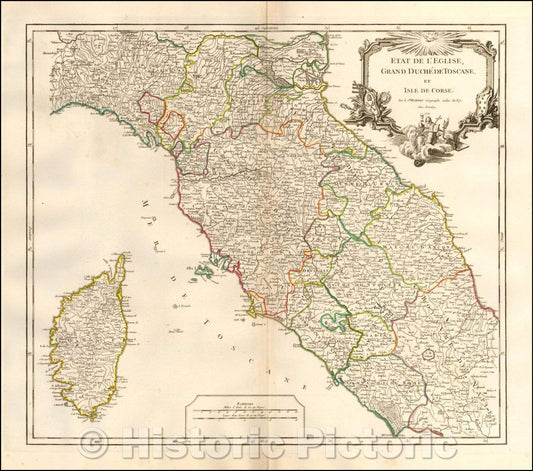 Historic Map - Etat De L'Eglise, Grand Duche De Toscane, Et Isle De Corse, 1750, Didier Robert de Vaugondy - Vintage Wall Art