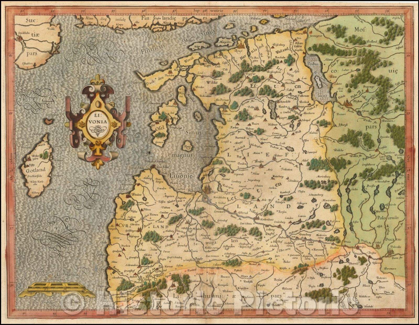 Historic Map - Livonia, 1620, Gerard Mercator - Vintage Wall Art