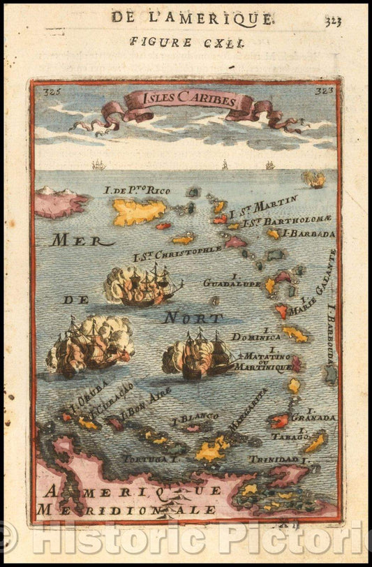 Historic Map - Isles Caribes, 1683, Alain Manesson Mallet v2