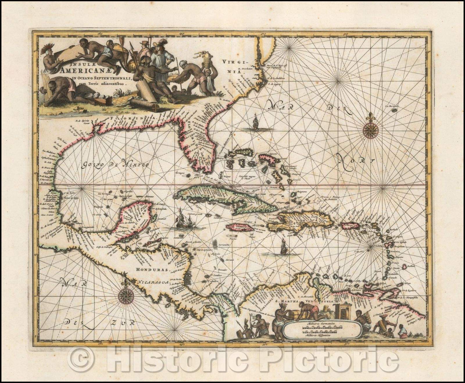 Historic Map - Insulae Americanae in Oceano Septentrionali cum Terris adiacentibus, 1671, John Ogilby - Vintage Wall Art
