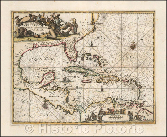 Historic Map - Insulae Americanae in Oceano Septentrionali cum Terris adiacentibus, 1671, John Ogilby - Vintage Wall Art