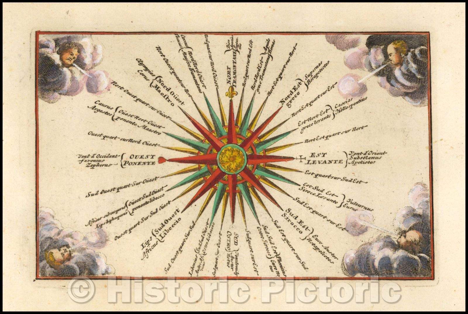 Historic Map - Compass Rose, 1739, Adam Friedrich Zurner - Vintage Wall Art