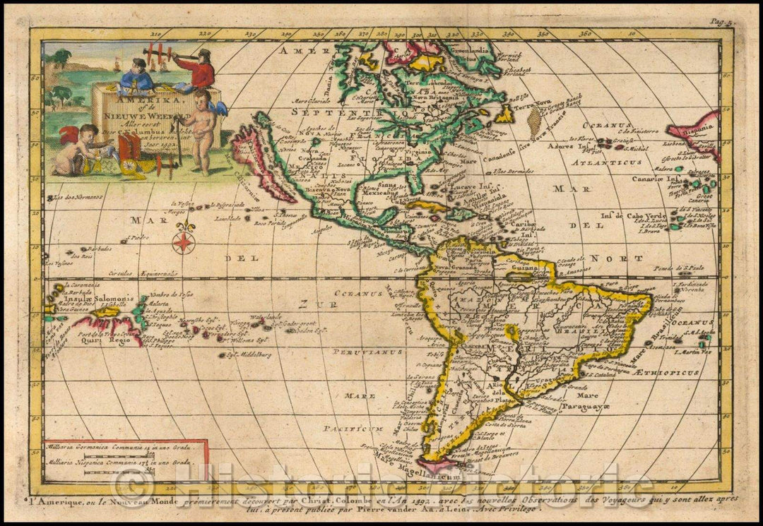 Historic Map - Amerika of de Nieuwe Weerld Aller Eerst Door C Kolumbus :: America, Northwest Coast of America, Mississippi River, the 7 Cities of Cibola, 1706 - Vintage Wall Art