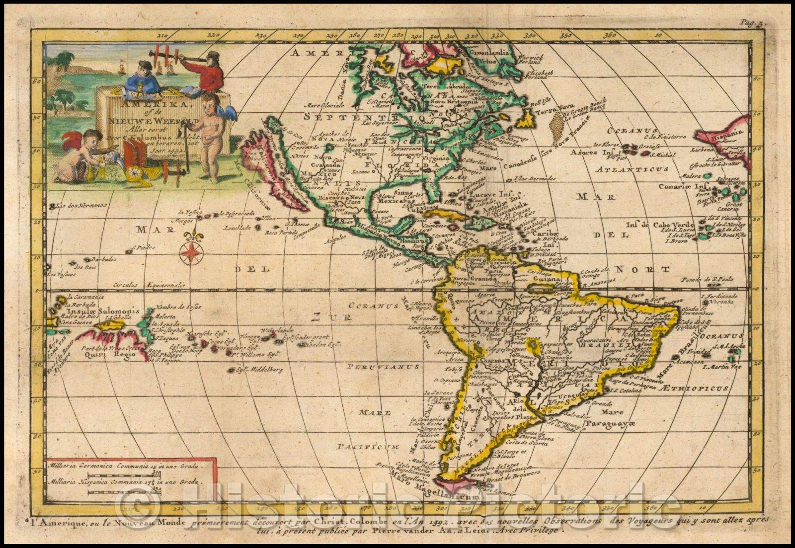 Historic Map - Amerika of de Nieuwe Weerld Aller Eerst Door C Kolumbus :: America, Northwest Coast of America, Mississippi River, the 7 Cities of Cibola, 1706 - Vintage Wall Art