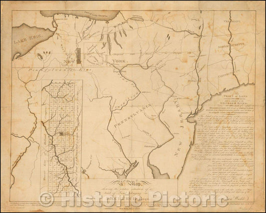 Historic Map - 19th Century map relating to the early settlement of Western New York shewing the relative situation of a tract on the Genesee River, 1803 - Vintage Wall Art