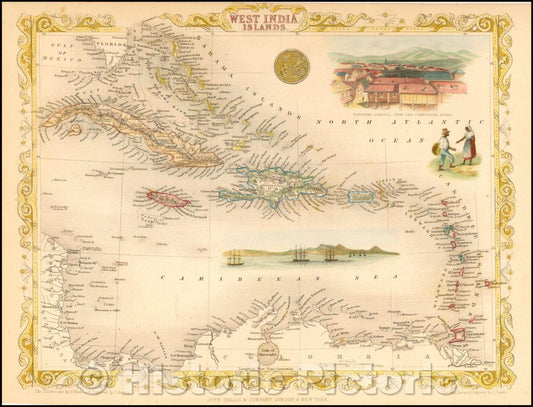 Historic Map - West India Islands, 1851, John Tallis v2