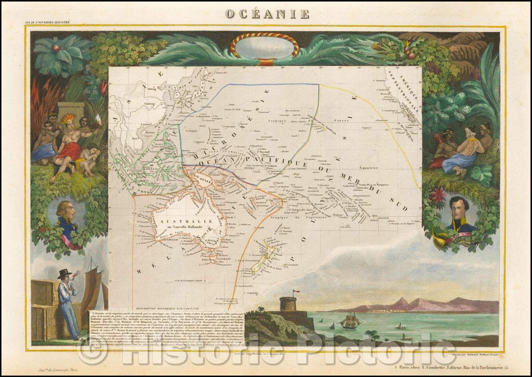 Historic Map - Oceanie, 1845, Victor Levasseur - Vintage Wall Art