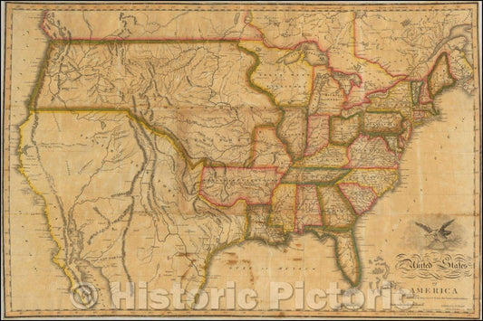 Historic Map - United States of America Corrected & Improved from the best Authorities, 1820, Benjamin Warner - Vintage Wall Art