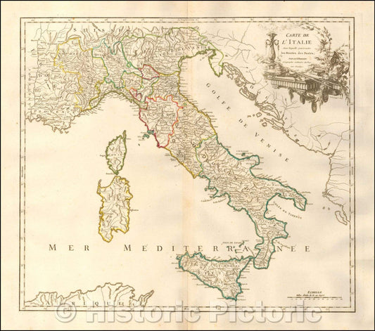 Historic Map - Carte De L'Italie dans laquelle sont tracees les Routes de Postes, 1756, Didier Robert de Vaugondy - Vintage Wall Art