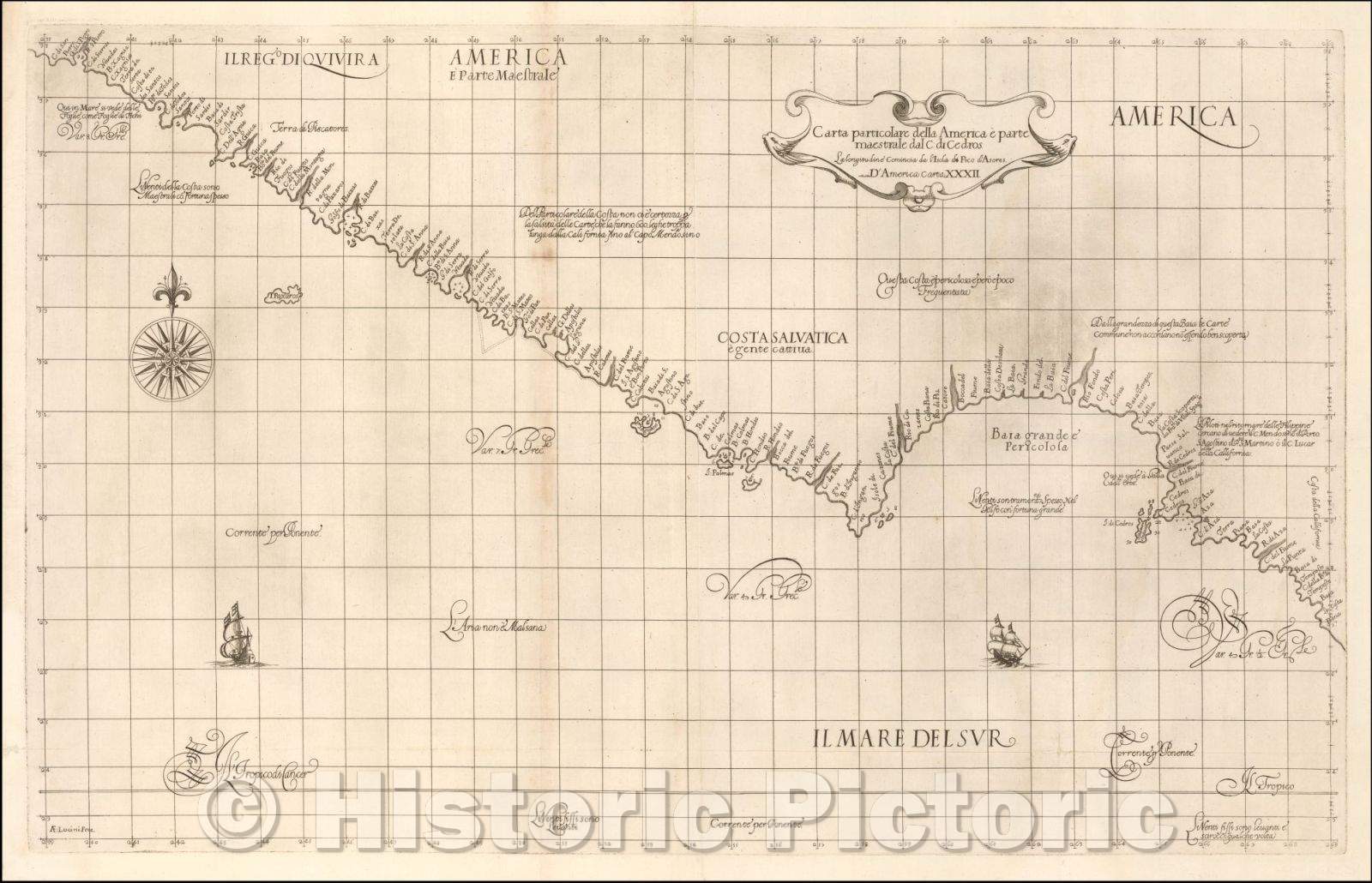 Historic Map - Carta particolare della America e parte maestrale dal C: di Cedros, 1646, Robert Dudley - Vintage Wall Art
