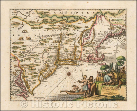 Historic Map - Novi Belgii Quod nunc Novi Jorck, vocatur Nova qe Angliae & Partis Virginiae Accuratissima et Novissima Delineatio, 1670, John Ogilby v2
