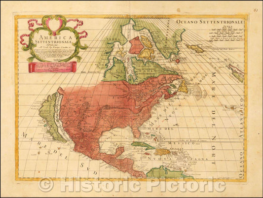 Historic Map - America Settentrionale, 1700, Paolo Petrini - Vintage Wall Art