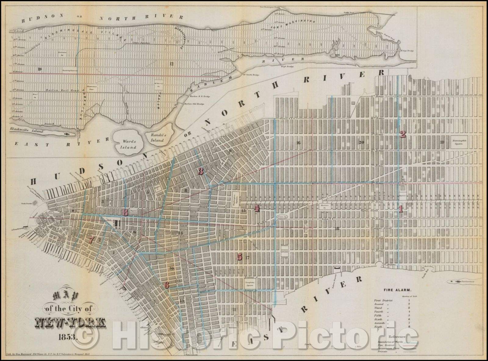 Historic Map - Map of the City of New-York, 1853, Valentine's Manual - Vintage Wall Art