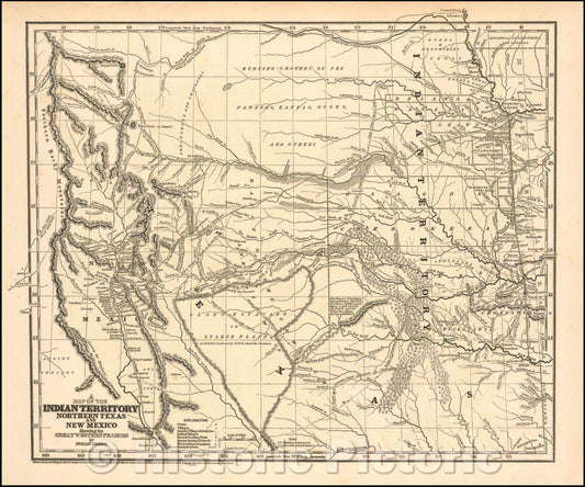Historic Map - Indian Territory, Northern Texas And New Mexico Showing the Great Western Prairies, 1844, Josiah Gregg v2