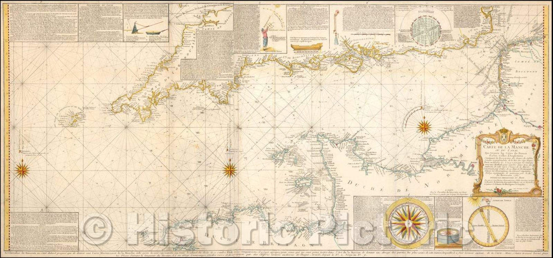 Historic Map - Carte de la Manche ou du Canal, Qui Separe les Cotes de France/Sailing Chart of the English Channel, 1760, Jean de Beaurain - Vintage Wall Art