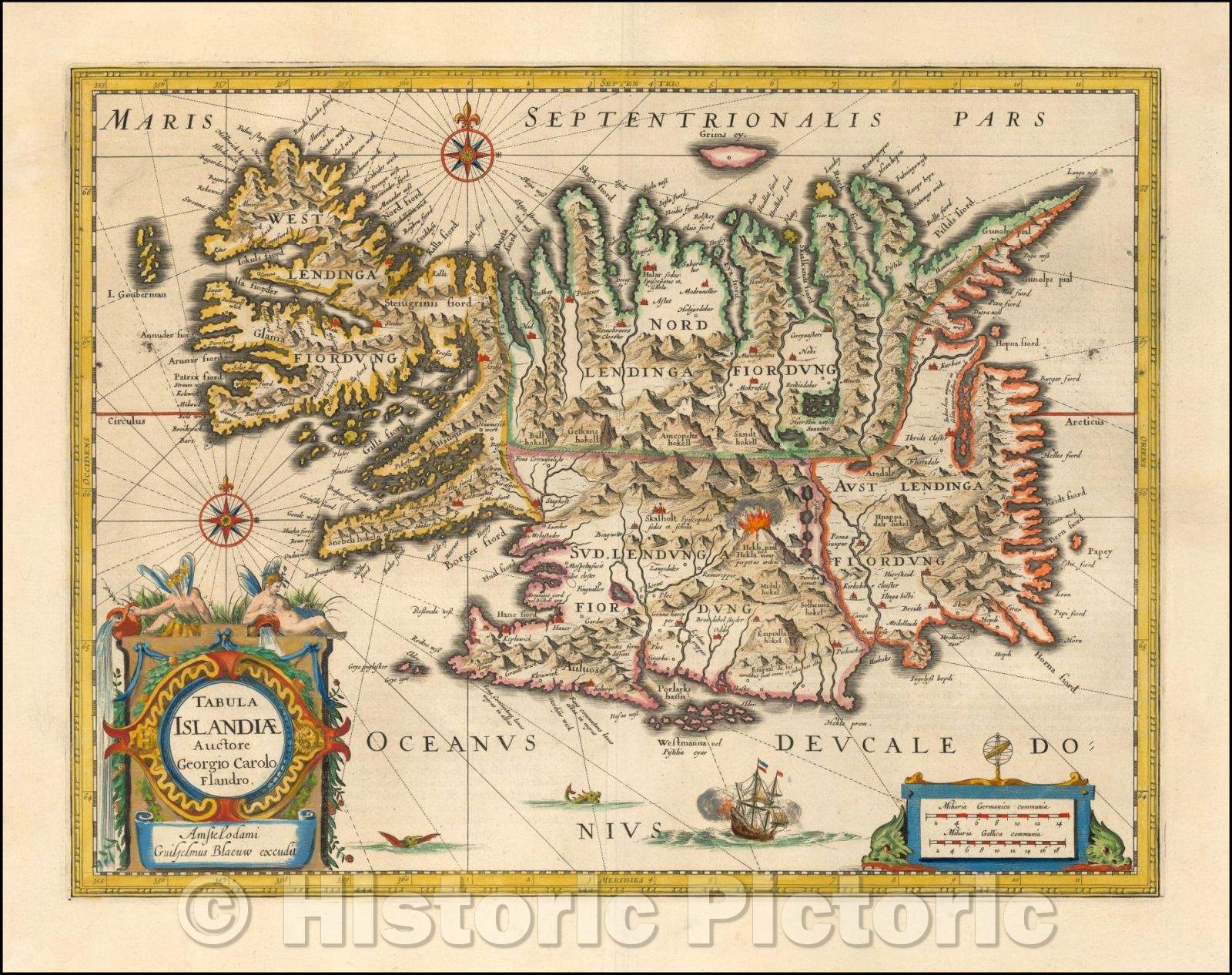 Historic Map - Tabula Islandiae Auctore Georgio Carolo Flandro, 1640, Willem Janszoon Blaeu - Vintage Wall Art
