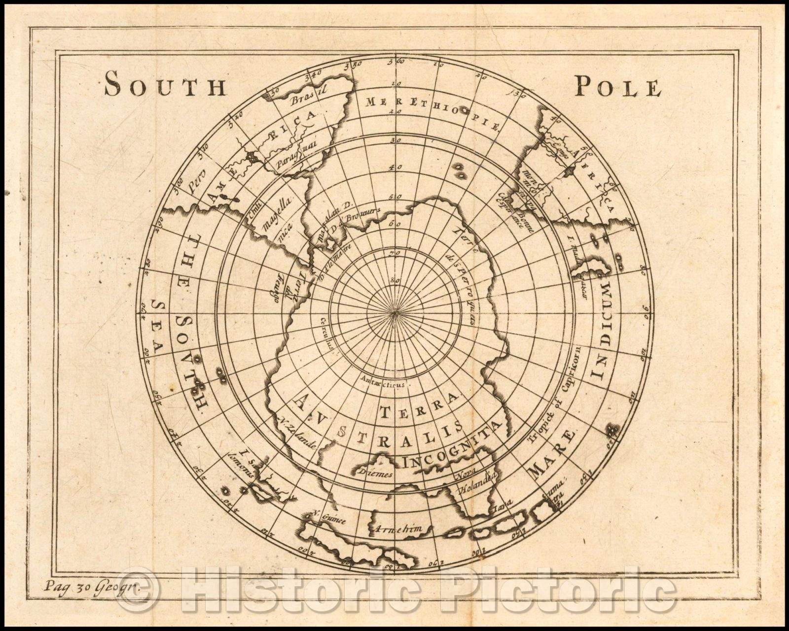Historic Map - South Pole, 1681, Sir Jonas Moore - Vintage Wall Art