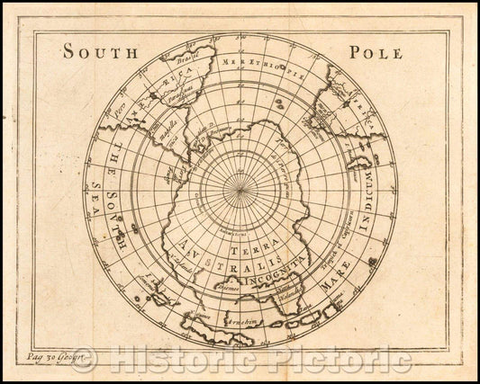 Historic Map - South Pole, 1681, Sir Jonas Moore - Vintage Wall Art