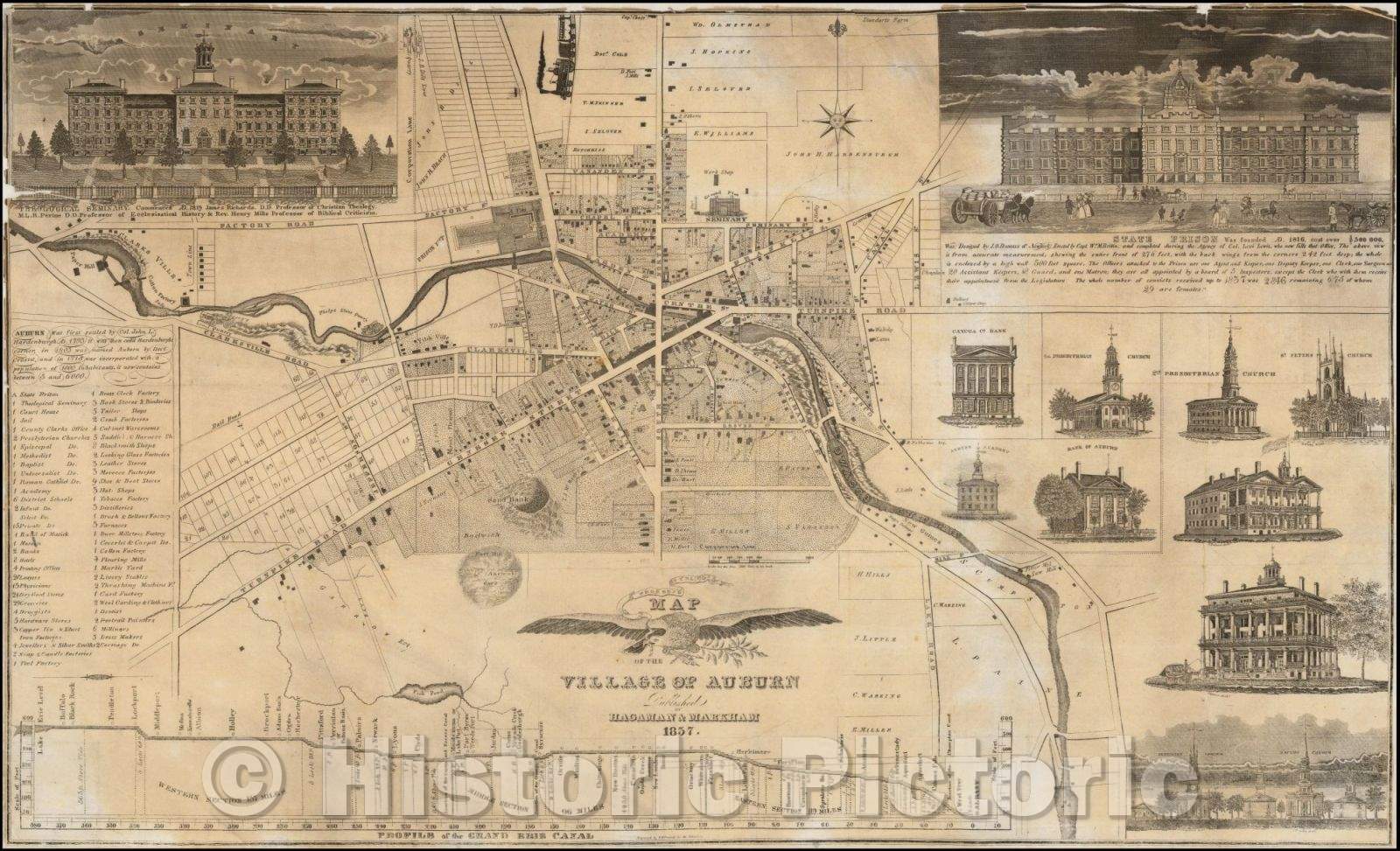 Historic Map - Map of the Village of Auburn, 1837, Hagaman & Markham - Vintage Wall Art