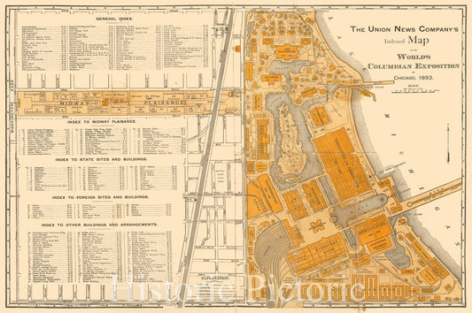 Historic Union News Map of the World's Columbian Exposition at Chicago, Illinois 1893 - Vintage Wall Art