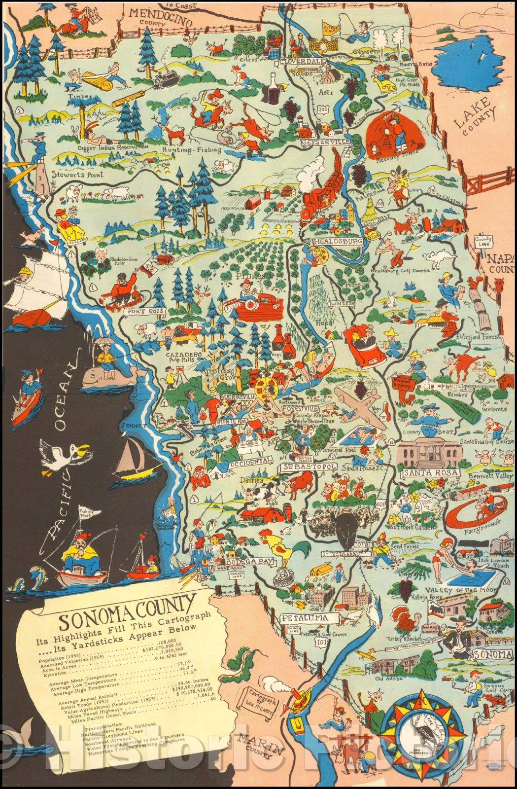 Historic Map - Sonoma County Its Highlights Fill This Cartograph, 1950, Lea McCarty v1