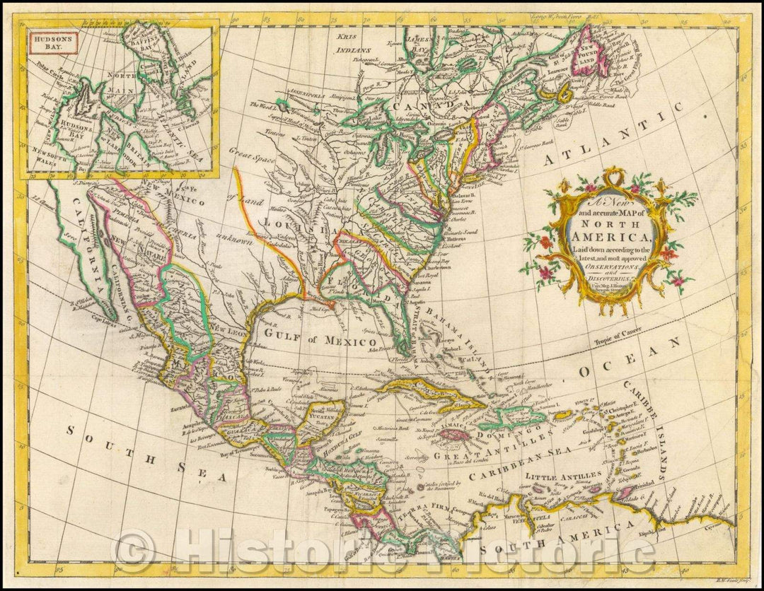 Historic Map - A New and Accurate Map of North America, Laid down according to the latest and Most approved Observations and Discoveries, 1763 v2