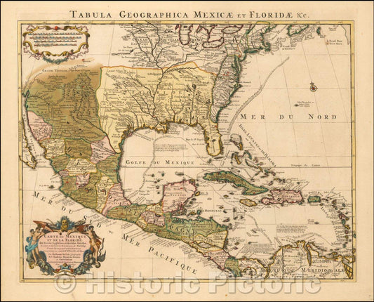 Historic Map - Carte Du Mexique et de la Floride des Terres Angloises et des Isles Antilles du Cours et des Environs de la Riviere Mississipi, 1722 v3