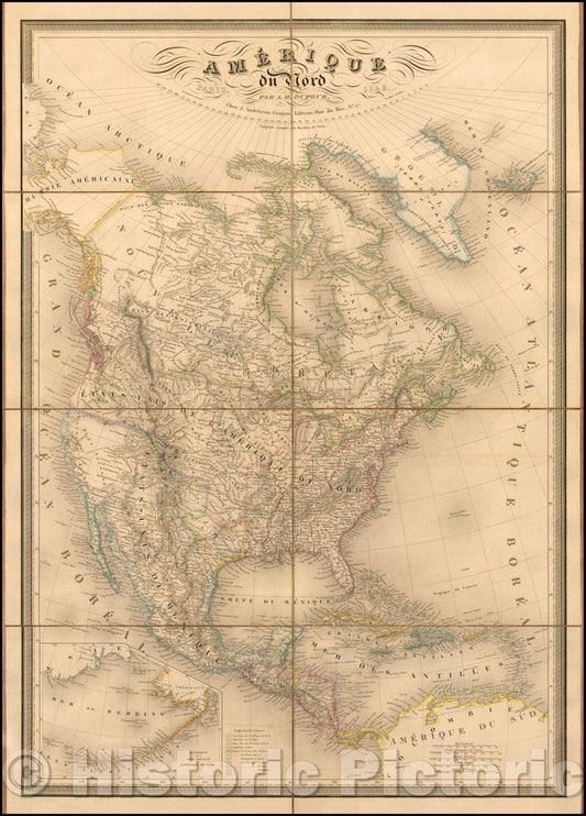 Historic Map - Amerique du Nord, 1836, Adolphe Hippolyte Dufour - Vintage Wall Art