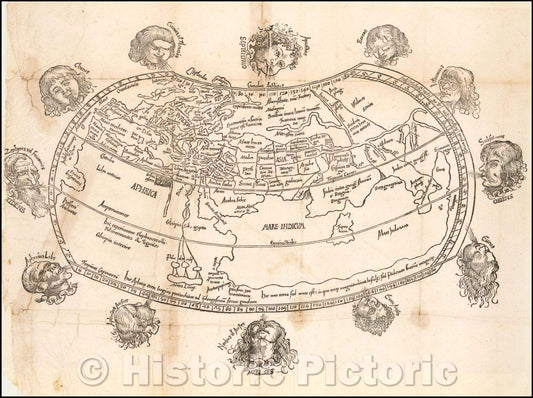 Historic Map - World, 1503, Gregor Reisch - Vintage Wall Art