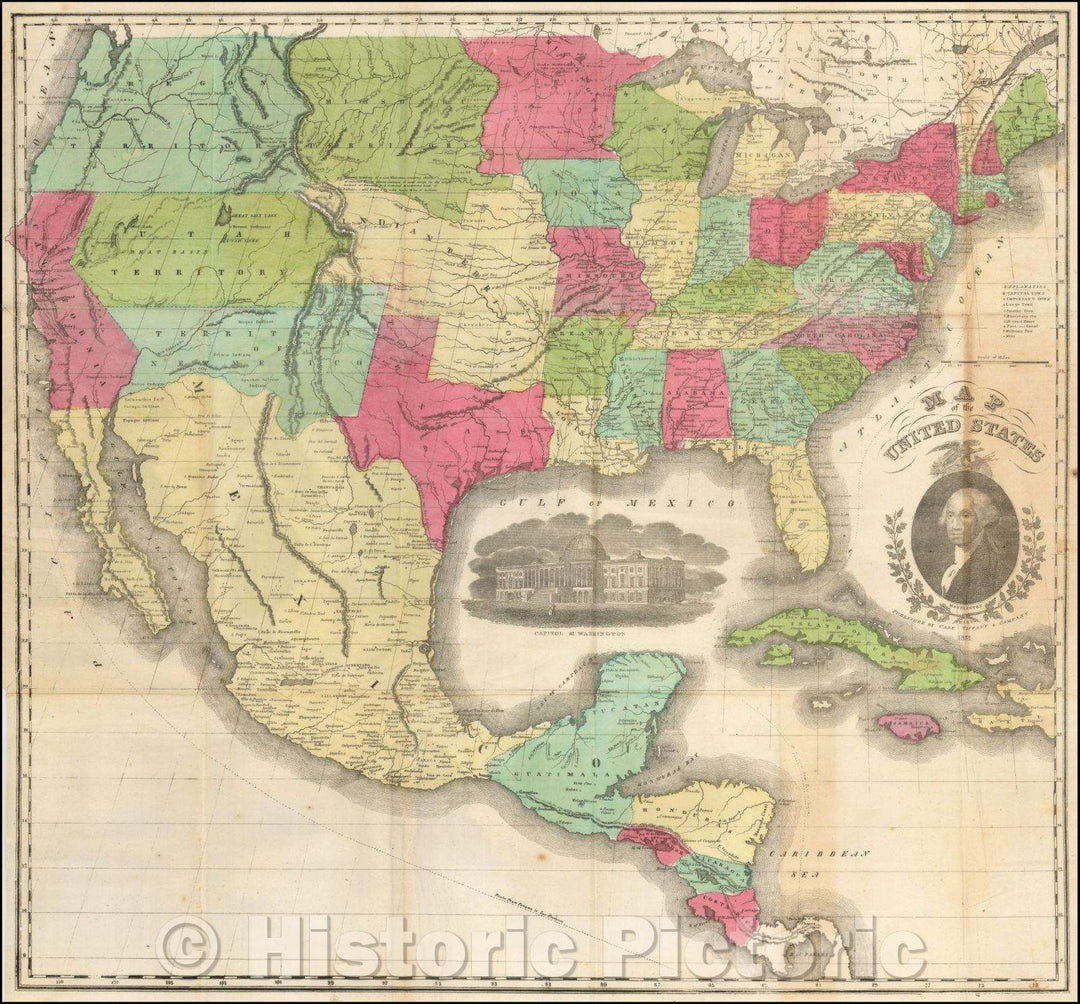 Historic Map - Map of the United States, 1851, Case, Tiffany & Co. - Vintage Wall Art