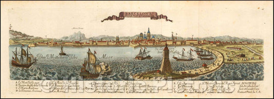 Historic Map - Barcelona die Haupt Statt in Catalonien, 1720, Johann Stridbeck - Vintage Wall Art