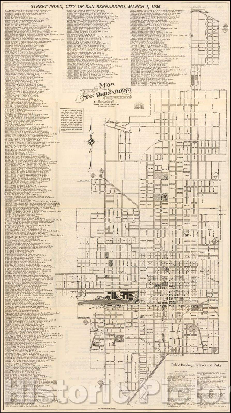 Historic Map - Map of the City of San Bernardino San Bernardino Co. California, 1926, Sun Printing & Publishing House - Vintage Wall Art