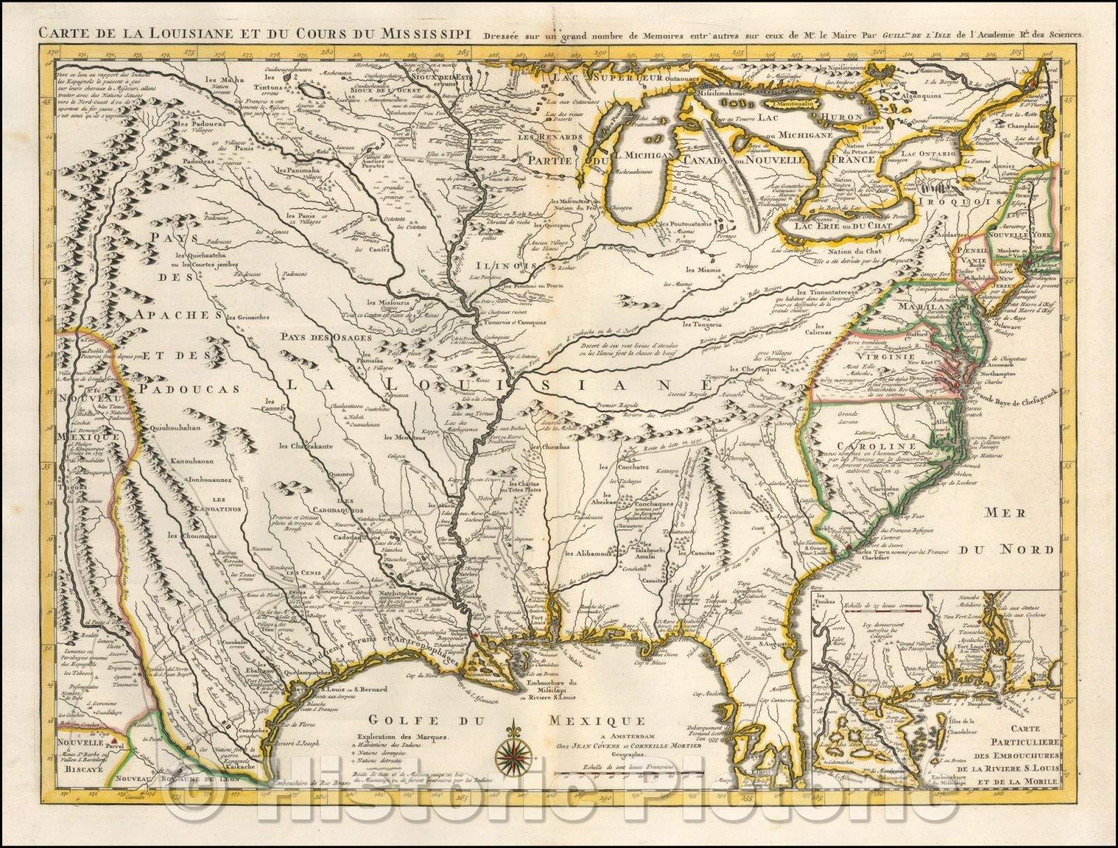 Historic Map - Carte De La Louisiane et du Cours du Mississipi Dressee sur un grand nombre de Memoirs entr' autres sur ceux de Mr. Le Maire, 1730 v2