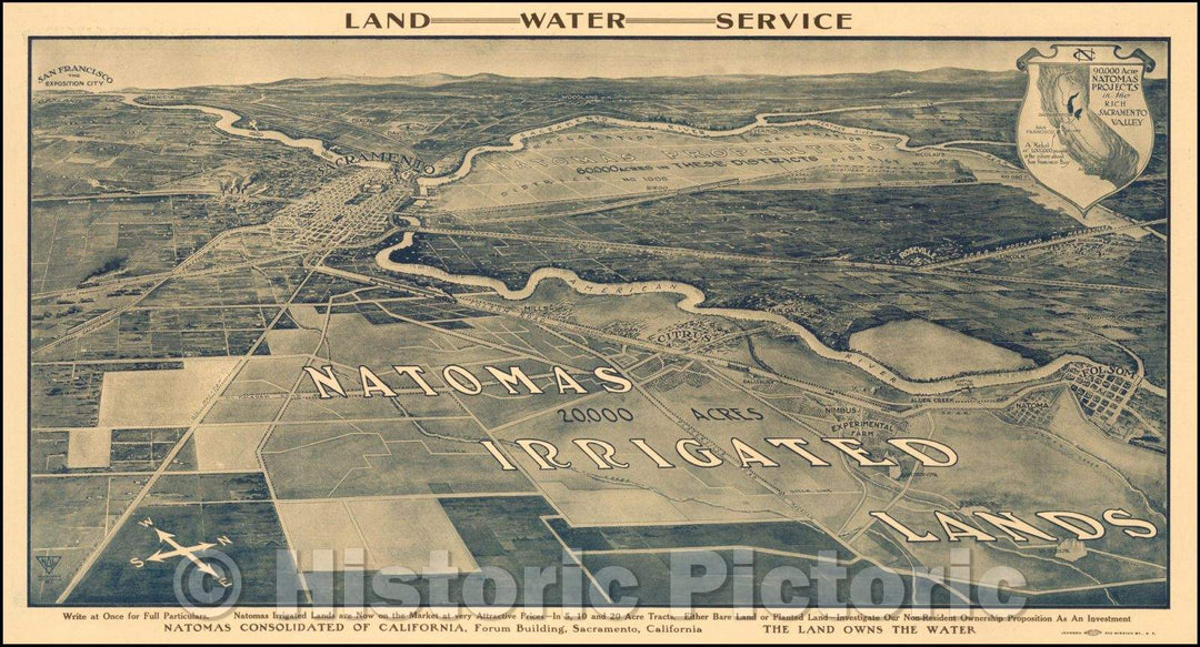 Historic Map - Natomas Irrigated Lands, 1913, Natomas Consolidated of California - Vintage Wall Art