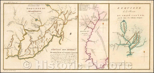 Historic Map - Esquisse Des Rivieres Muskinghum Et Grand Castor, 1787, Pierre Antoine Tardieu - Vintage Wall Art