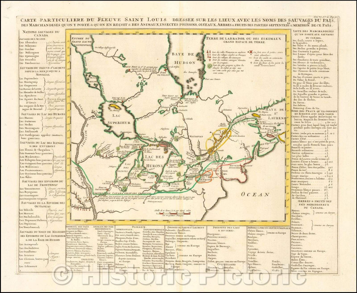 Historic Map - Carte Particuliere Du Fleuve Saint Louis Dressee Sur Les Lieux Avec Les Noms Des Sauvages Du Pais, 1719, Henri Chatelain - Vintage Wall Art