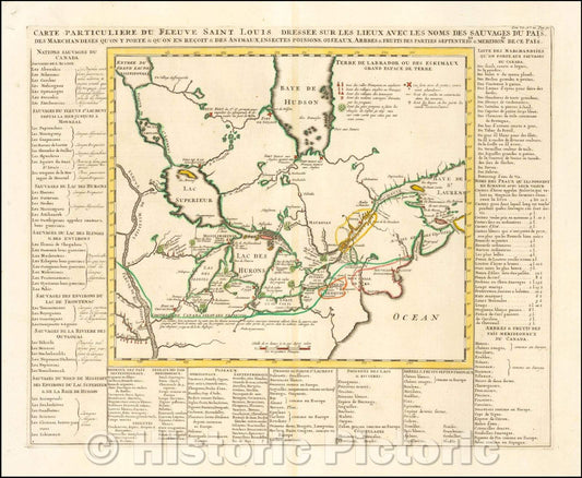 Historic Map - Carte Particuliere Du Fleuve Saint Louis Dressee Sur Les Lieux Avec Les Noms Des Sauvages Du Pais, 1719, Henri Chatelain - Vintage Wall Art